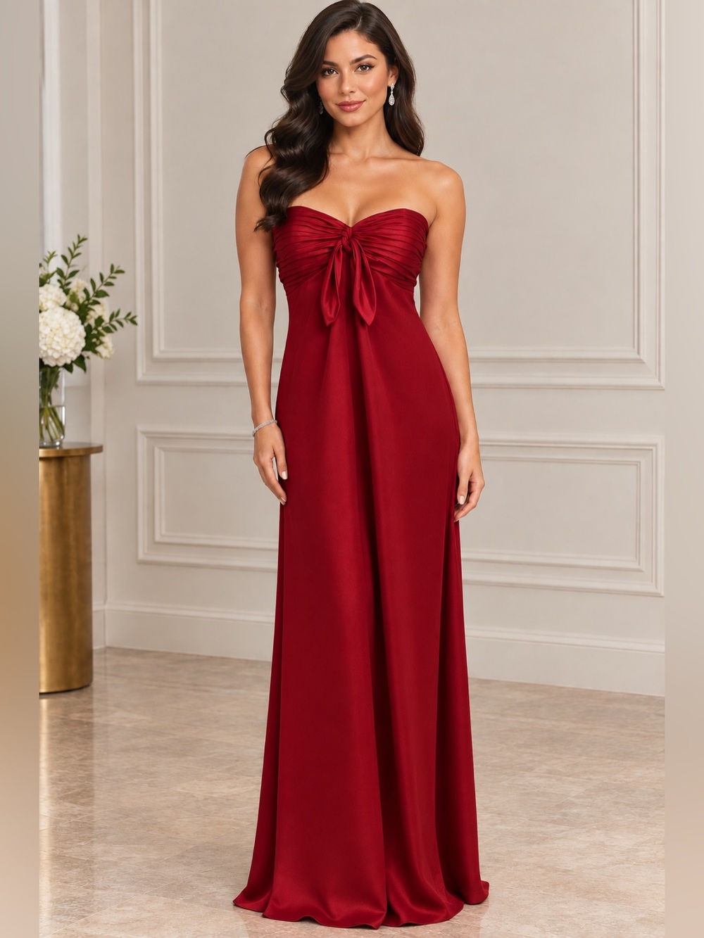 Elegant Red Strapless Gown
